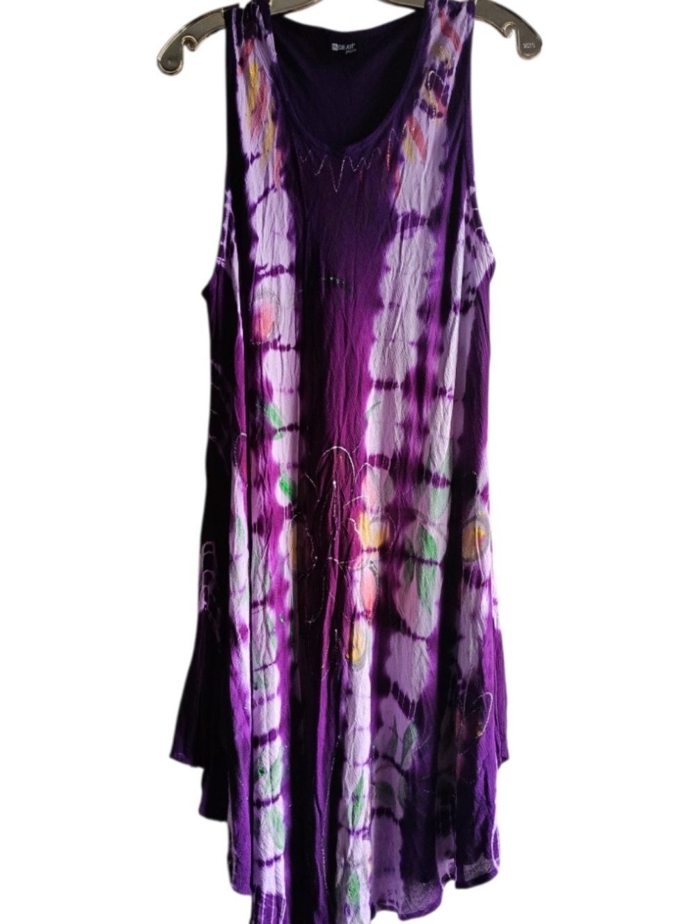 💜Ingear Purple Tie-Dye Asymmetrical Umbrella Sundress with Multicolor Accents